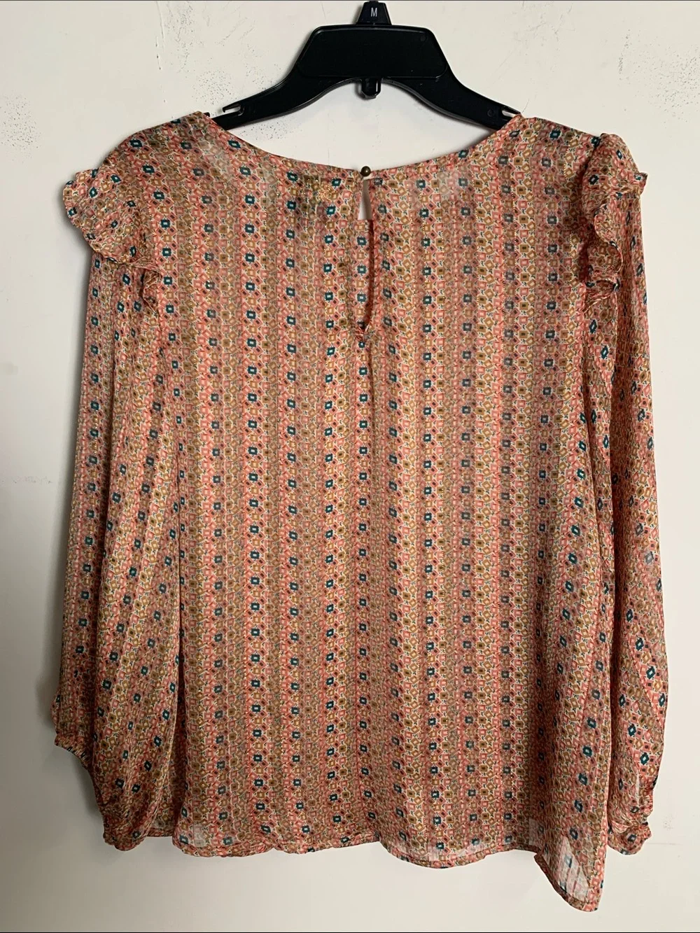 W5 Peach Floral-Print Ruffle-Shoulder Blouse - Picture 6 of 6